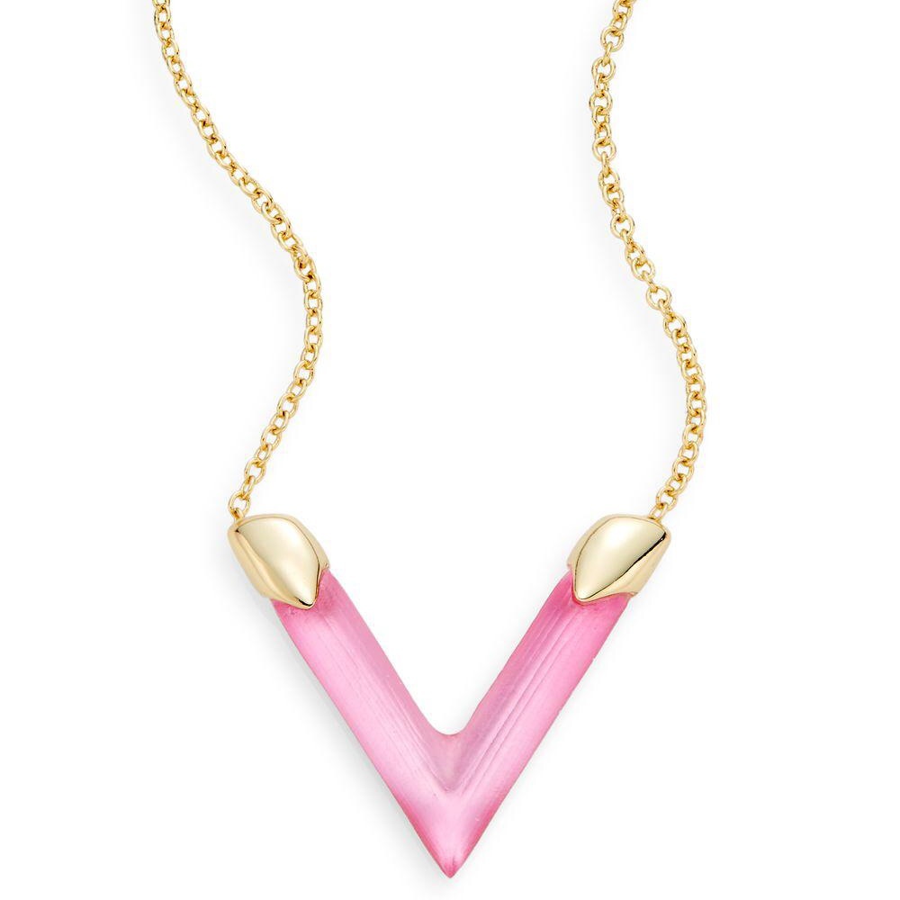 Alexis Bittar Pink V-Shaped Pendant Necklace with Gold Accents